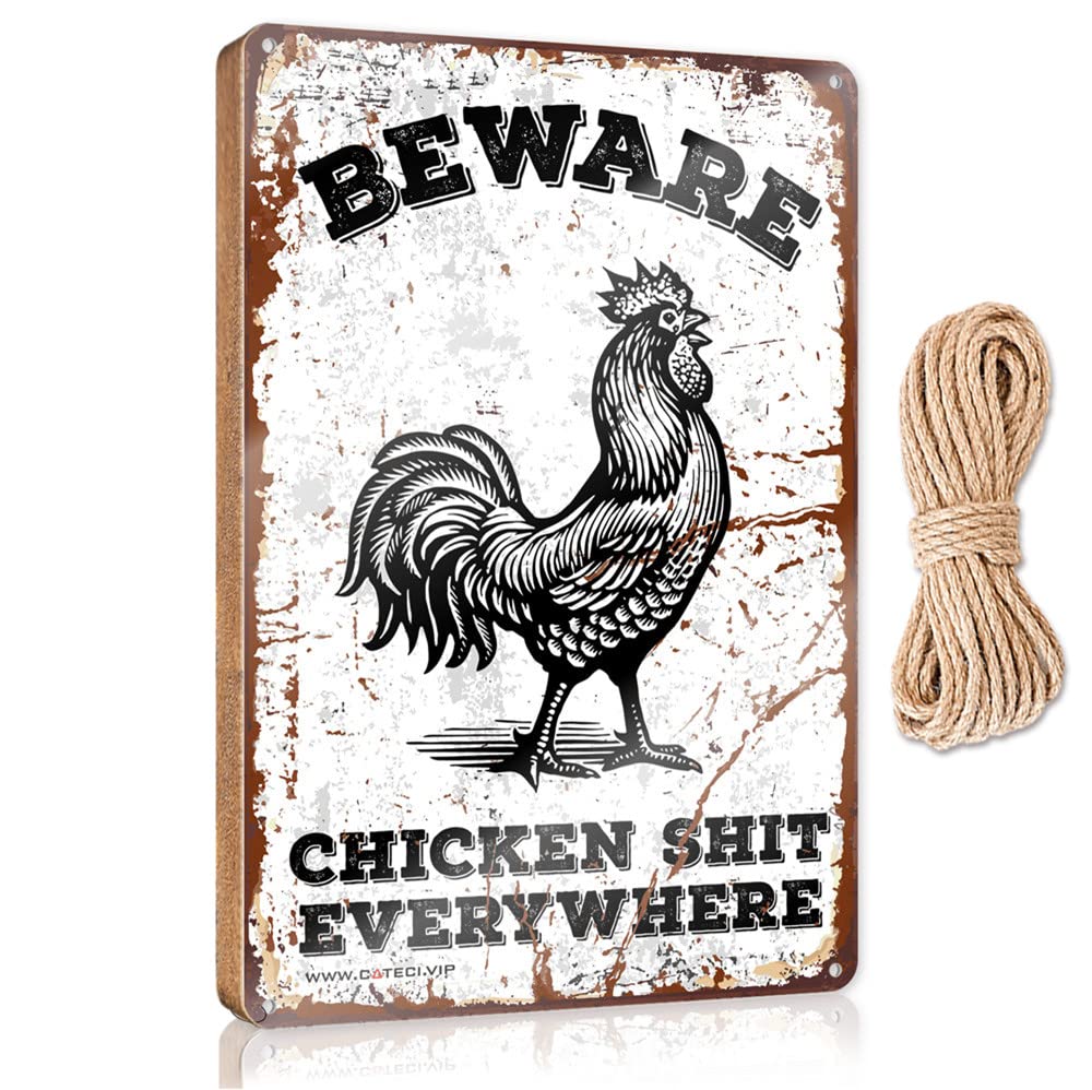 Bathroom Wood Sign Beware Chicken Shit Everywhere Wooden Sign Office Signs For Desk Funny Funny Signs For Bedroo(23X35CM)