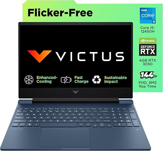 HP Victus, 12th Gen Intel Core i5-12450H, NVIDIA RTX 3050, 16GB DDR4, 512GB SSD (Win11, Office21, Blue, 2.3kg) 144Hz, 9MS, IPS, 15.6-inch(39.6cm),…