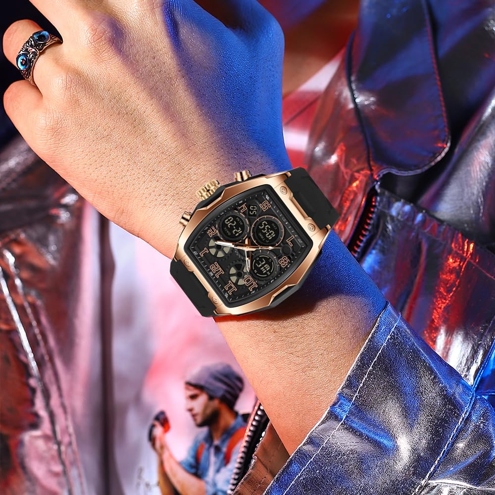 Uomo Orologi per Uomo Unico Rettangolo Orologi Militare Digitale Analogico Sport Impermeabile Orologio con Allarme, Cronometro, Conto Alla Rovescia, Suoneria Oraria, Luminoso Multifunzione