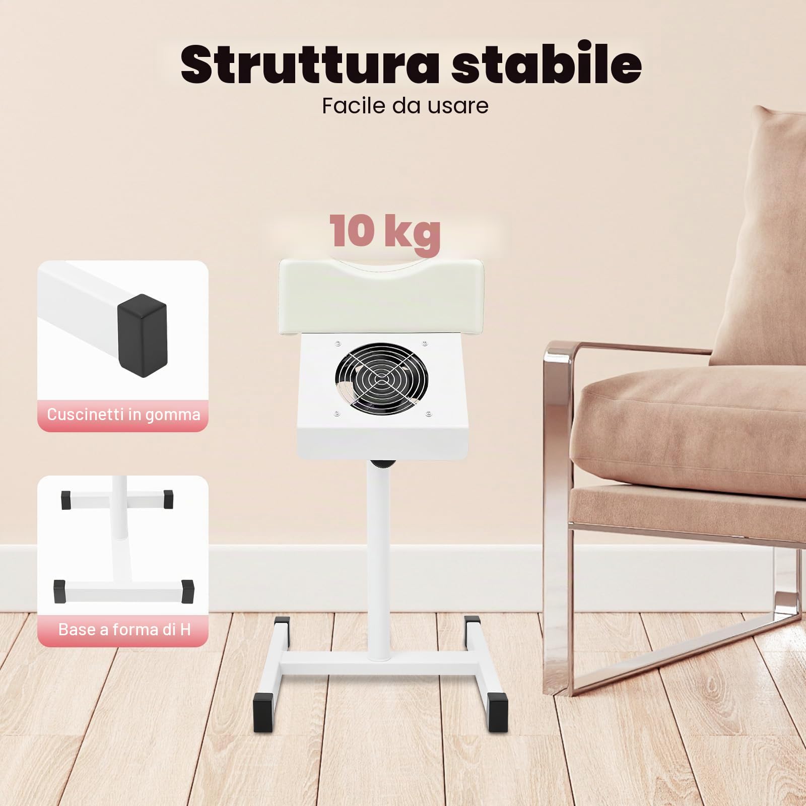 Sedia mobile per pedicure con aspirazione, poggiapiedi regolabile in altezza, poggiapiedi per manicure, 31 x 28 x 45 cm (bianco)