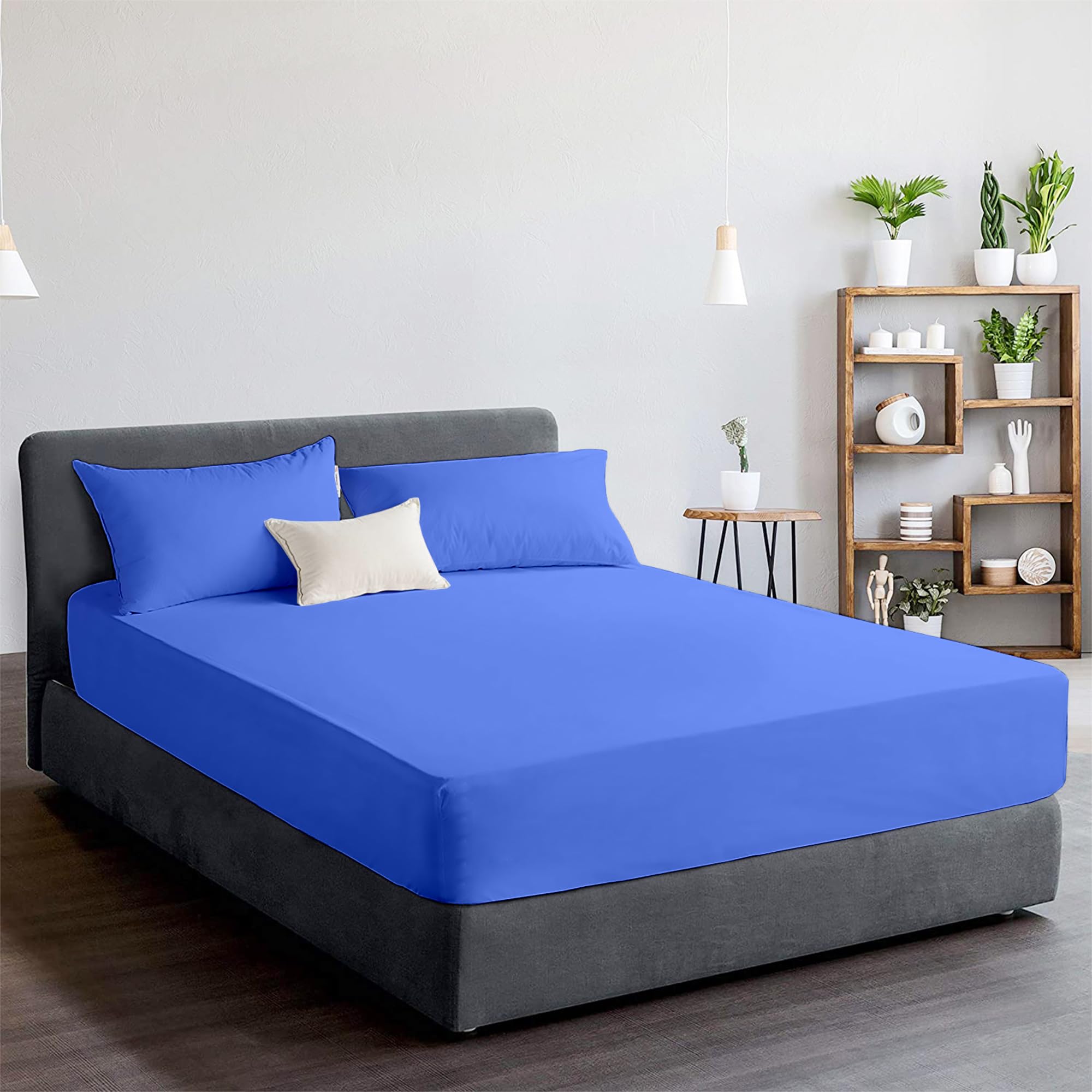 Ray Bedding Fitted Sheet 25CM Deep 400 Thread Count Hotel Quality 100% Egyptian Cotton Fitted Sheet Single Double Queen King Super King (Royal-Blue, Super King) — image 1