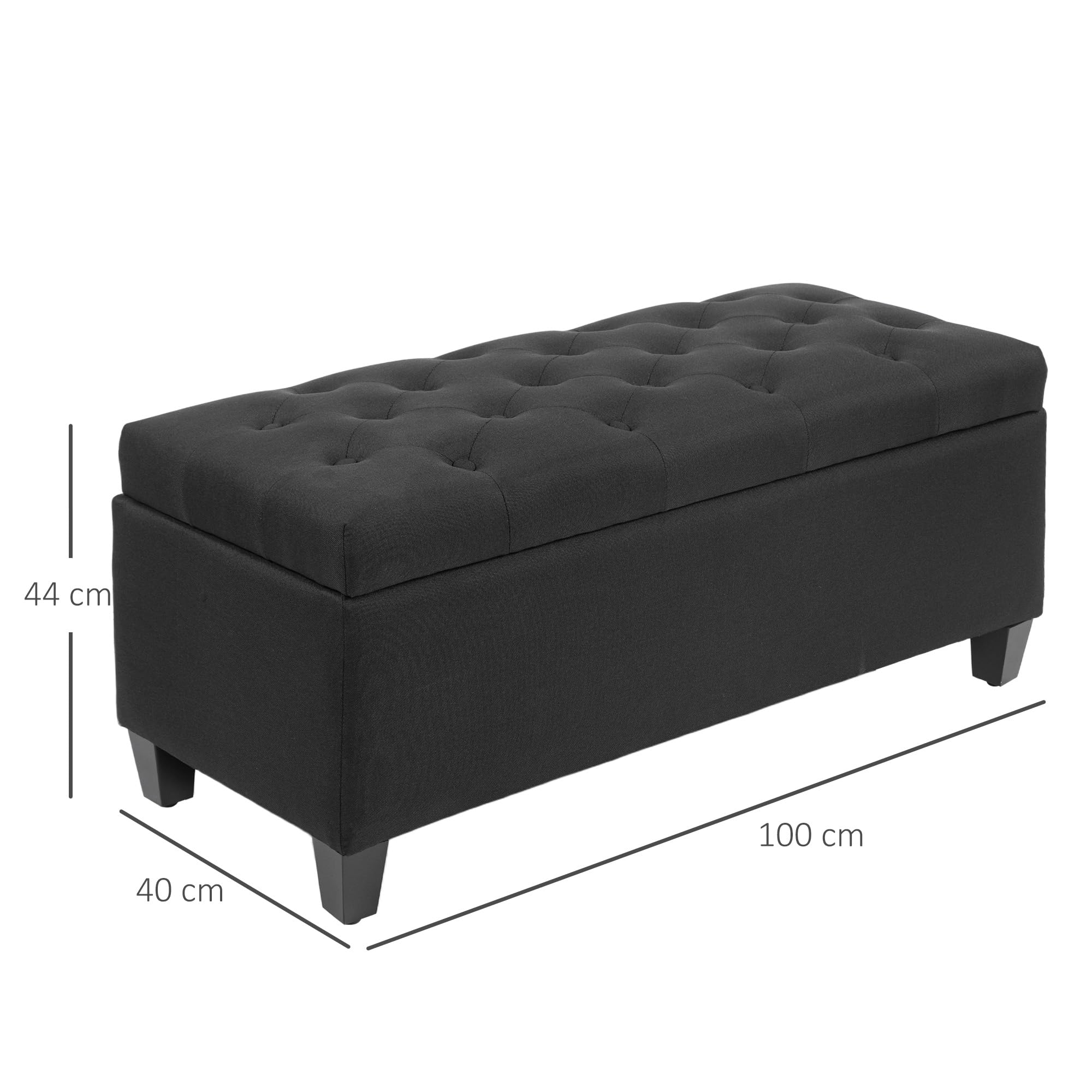 HOMCOM Sitzbank mit Stauraum Polsterbank mit Leinenoptik, Sitztruhe mit Holzbeine, Truhenbank für Wohnzimmer Schlafzimmer Flur 100 x 40 x 44 cm Schwarz