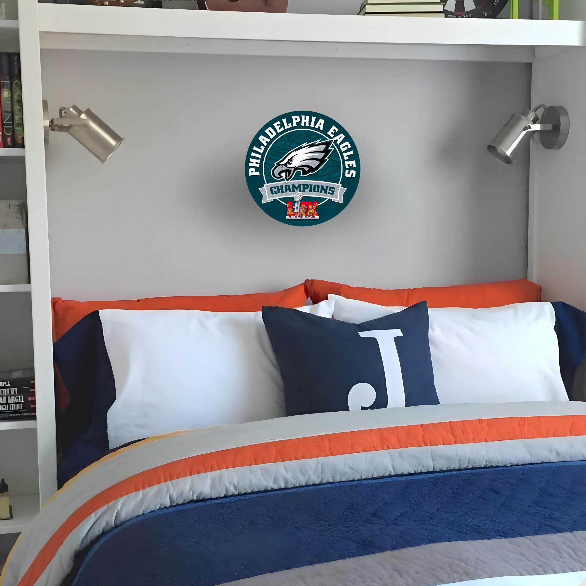 Fan Creations Philadelphia Eagles 2025 Superbowl LIX Champions Wandschild, klassisch, kreisförmig, rustikale Holzdekoration für Männerhöhle, Spielzimmer, Wohnheim oder Zuhause, NFL-Fan-Sammelstück von