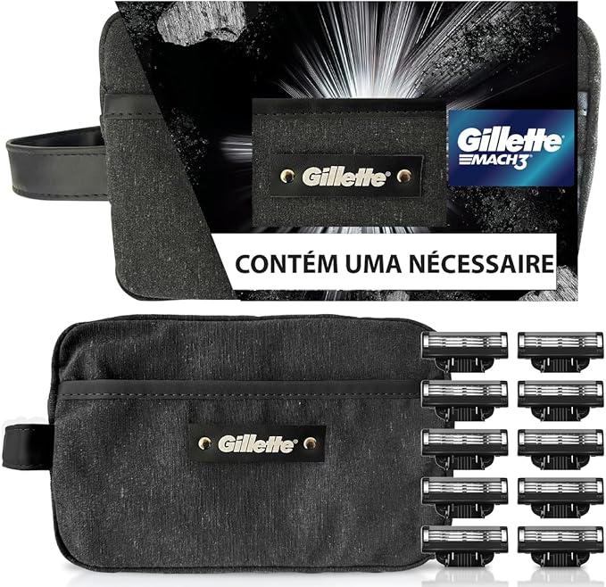 Kit Gillette Mach3 10 cargas + Necessaire, Higiene Pessoal, Cuidado com a barba, Lâminas e Aparelhos de Barbear