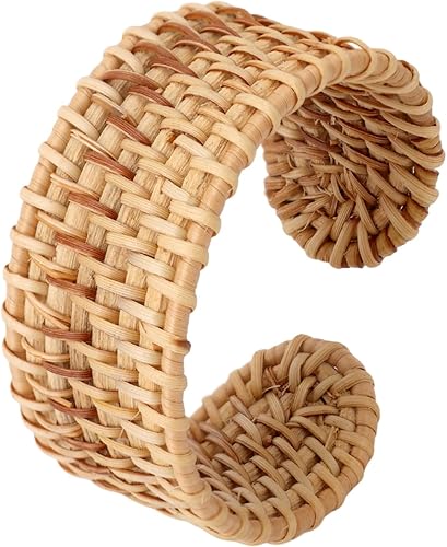 Pulseras de ratán, pulsera tejida abierta para muñeca, joyería vintage bohemia para mujer, fiesta de playa de verano