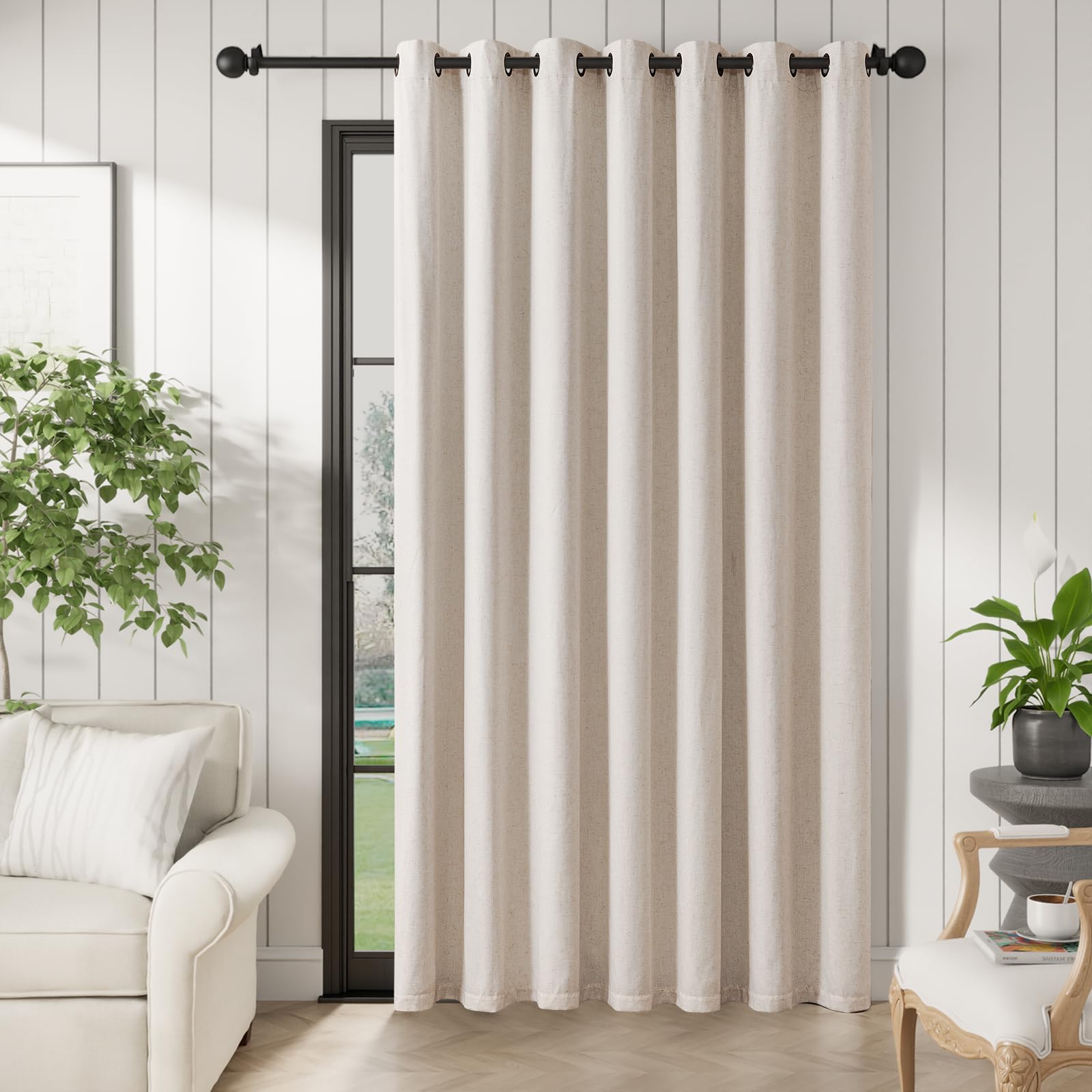 jinchan Linen Door Curtain for Sliding Glass Doors 100 Inches Wide Window Blackout Curtain Panels for Living Room 90 inch Long Natural Beige Drape