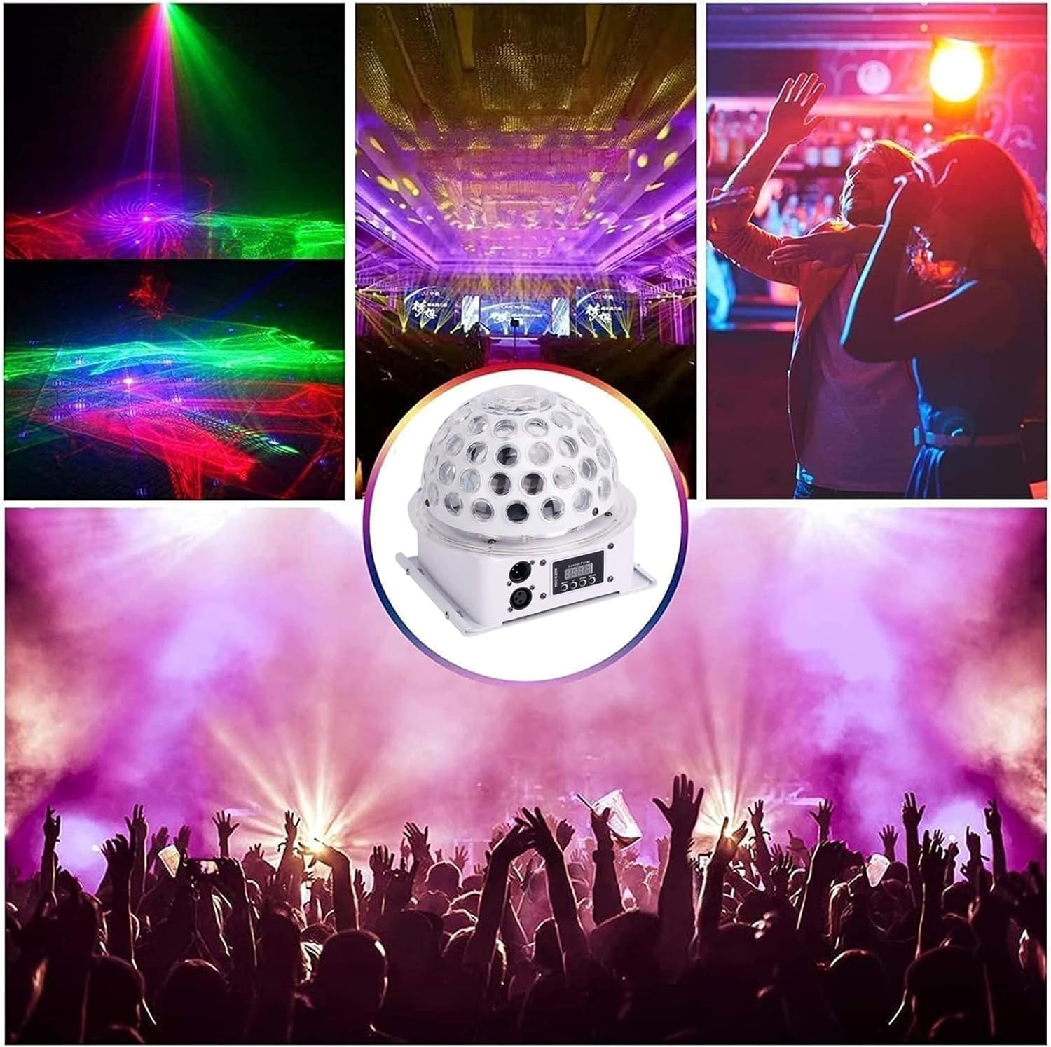 Disco Party Light, Sound Activated Party Lamp with with 5 * 3W LED RGB Light Beads, 3 Control Modes and Angle 360° Rotatable, Flicker Speed Adjustable, for Parties, Festival, Bar, Wedding