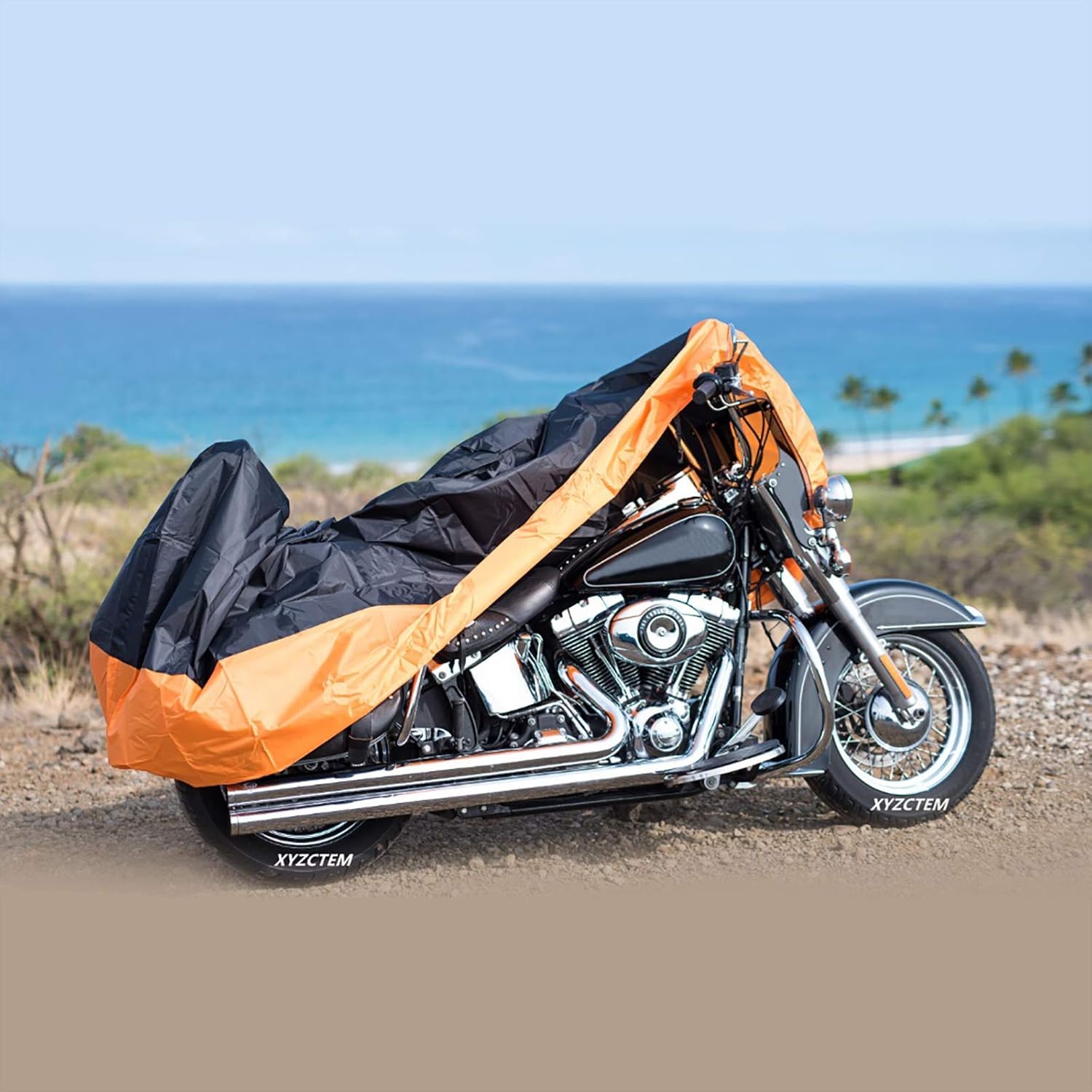 XYZCTEM Telo protettivo per moto, impermeabile per tutte le stagioni, adatto per bici da tour, chopper e cruiser fino a 116", protegge da polvere, detriti, pioggia e intemperie (XXXL, nero e