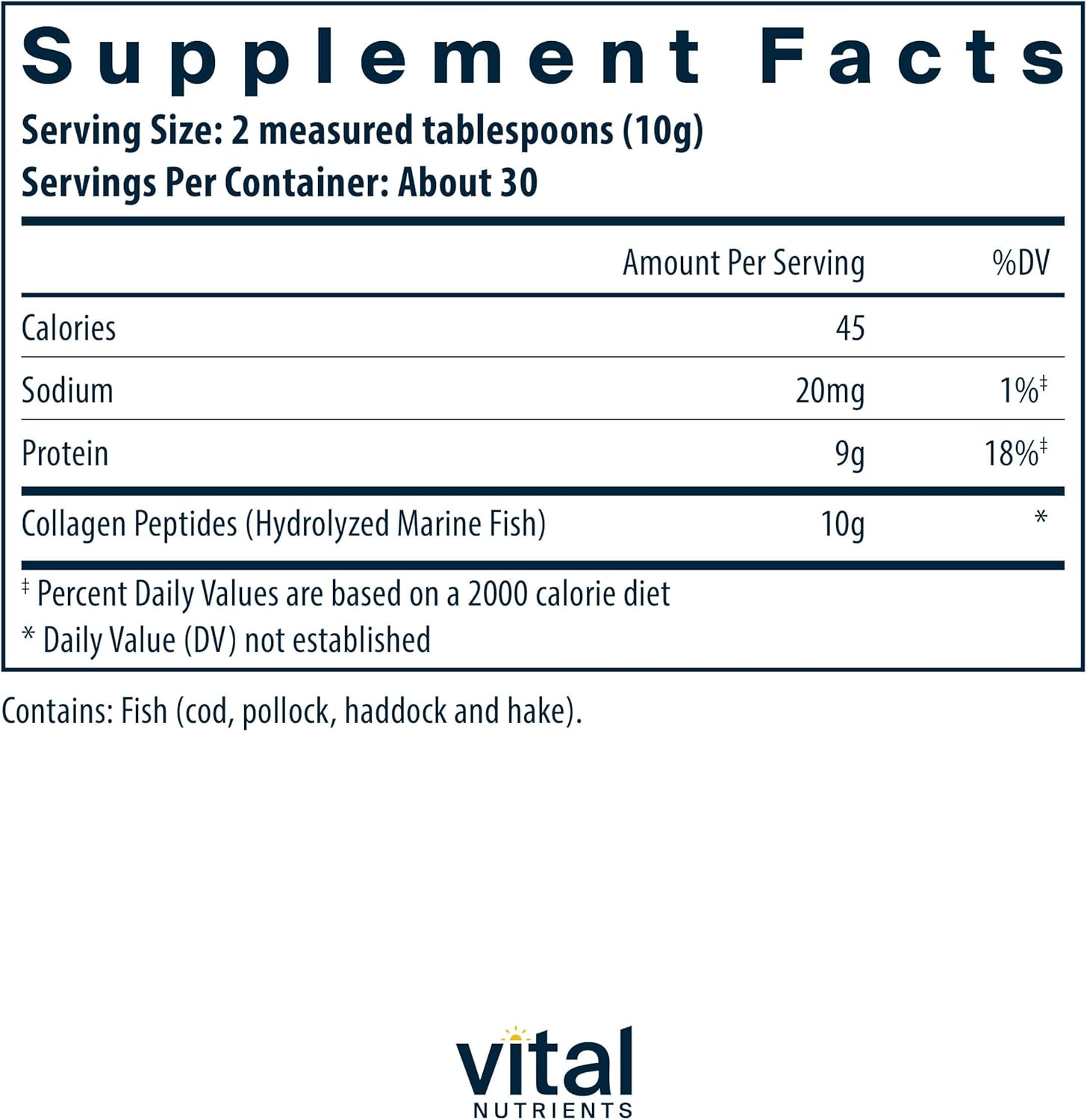Vital Nutrients Marine Collagen Powder Unflavored - Hair, Skin, Nails, & Joint Support* - Type I & III Collagen Powder Supplement from Wild-Caught Fish - Gluten, Dairy, Soy Free - 300 Grams