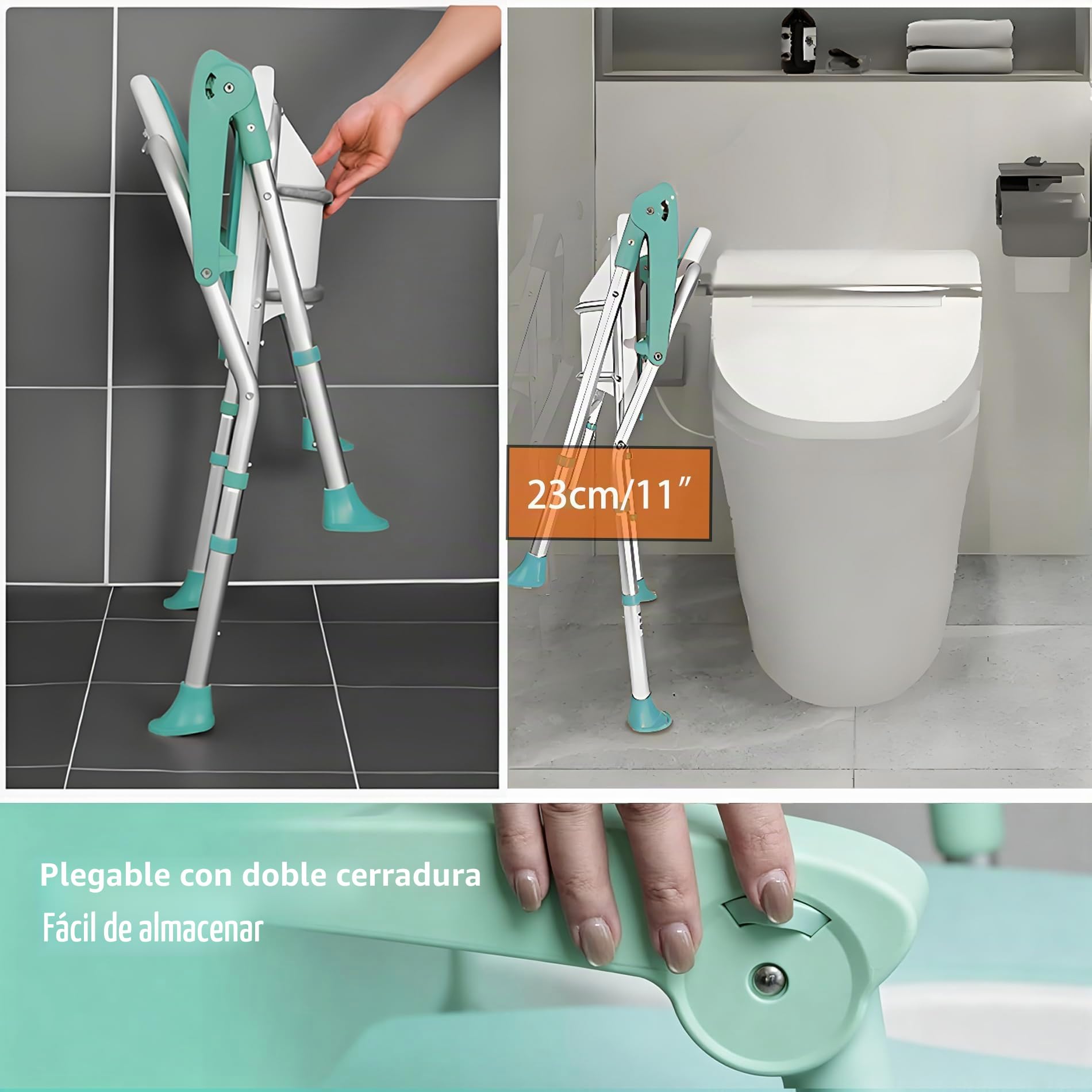 Silla de Ducha Plegable para Personas Mayores, Discapacitados y Embarazadas | Asiento 3D para Higiene Íntima | Antideslizante | Altura Ajustable | Respaldo y Reposabrazos, Capacidad 150 kg