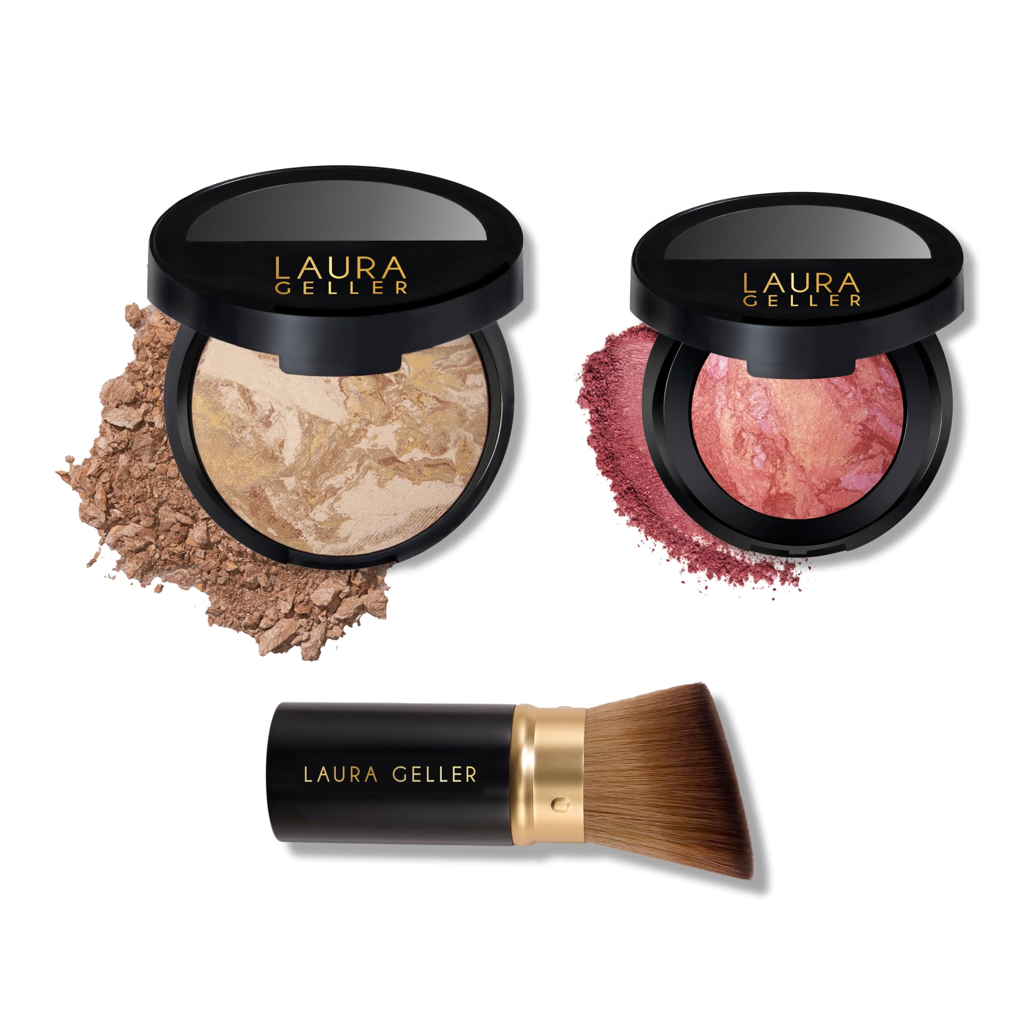 LAURA GELLER 40+ Club Kit: Balance n Brighten, Medium + Retractable Kabuki Brush + Blush n Brighten, Tropic Hues 04 Medium + Tropic Hues