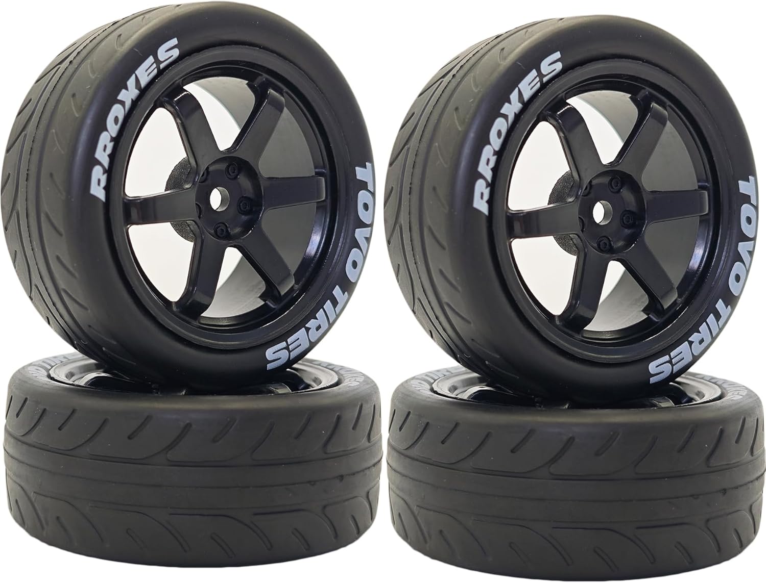 1/10 RC On Road Tires OD 68mm and Hard Plastic Street Wheels 12mm Hex Touring Tyres for 1:10 Rally Racing Drift Car Tamiya TT01 TT02 XV01 HPI KYOSHO HSP PTG2 Traxxas TA06 A959 4PCS (Black)