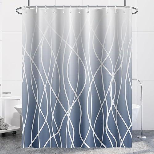 Miniatura 181 de Cortina de ducha pequeña a rayas gris claro degradado para baño, 36 x 72 pulgadas, juego de cortina de ducha geométrica para cabina de RV con Gris