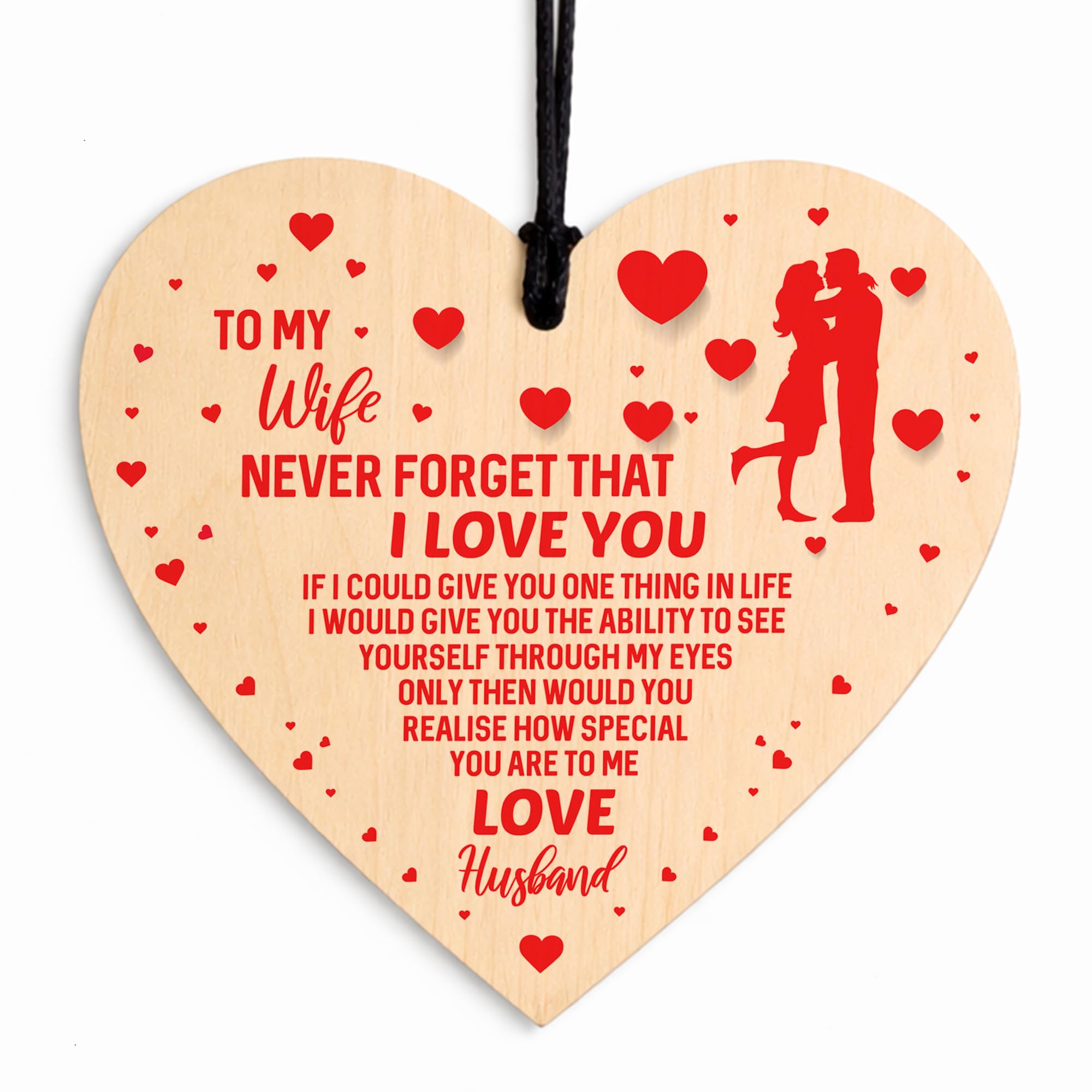 Red Ocean Gift For Wife, From Husband, Wood Heart, Birthday Valentines Anniversary Present For Wife, Keepsake