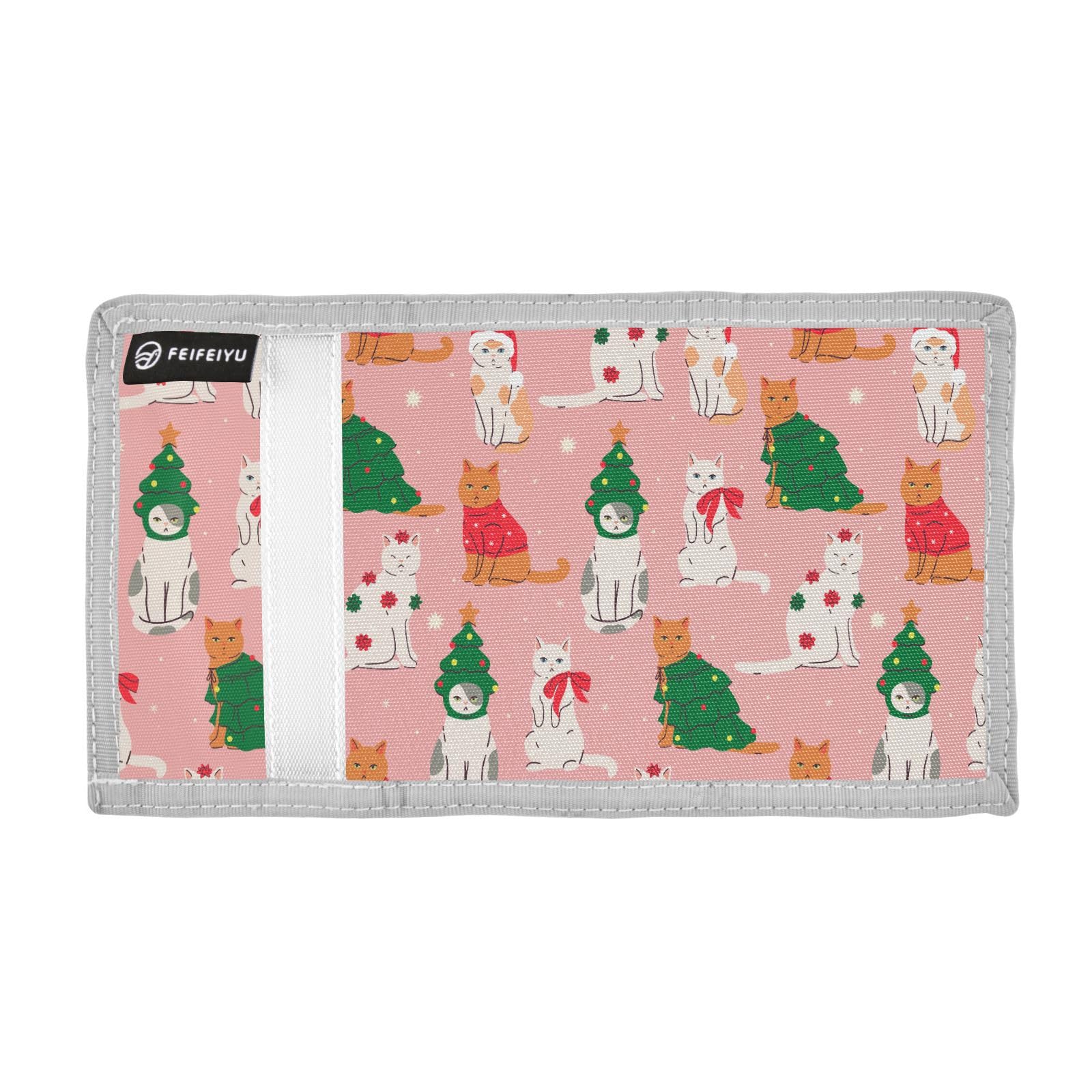JHKKU Christmas Cats Kids Wallet for Boys Girls, Teen Canvas Trifold Purse with Zipper Coin Pocket