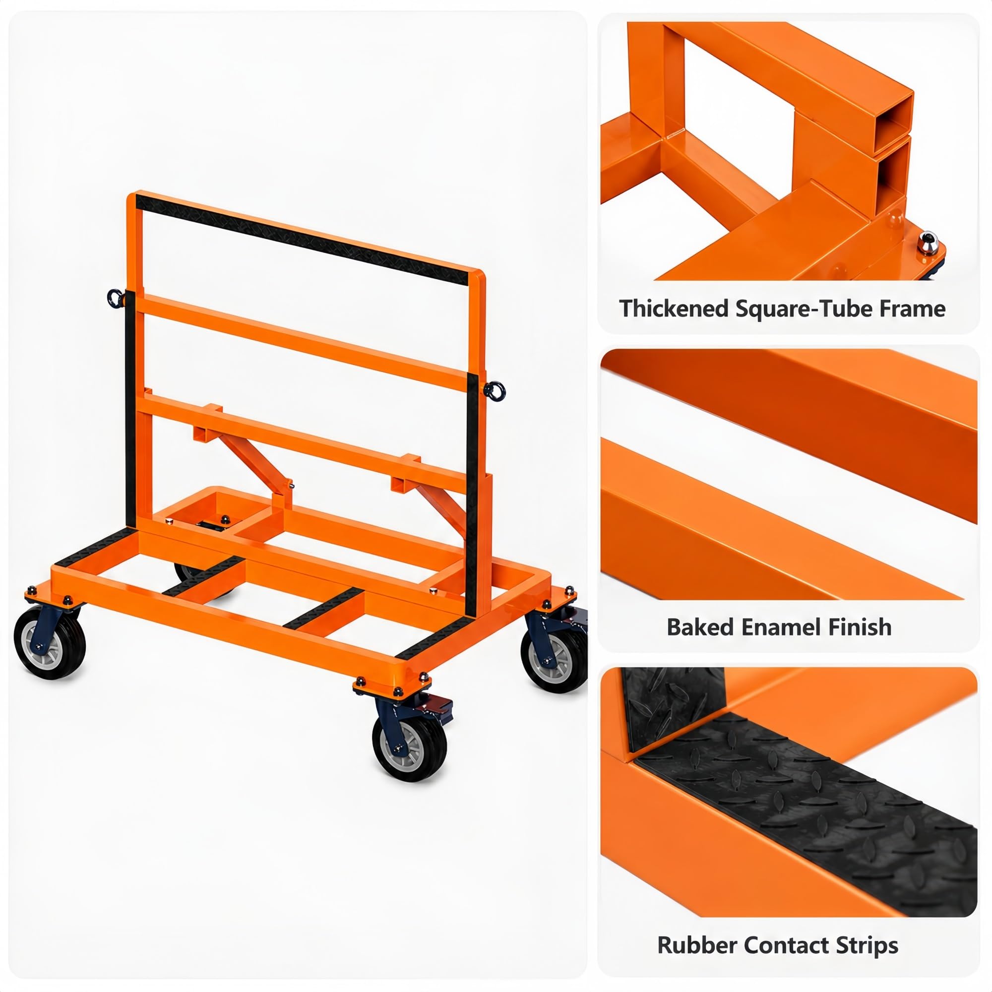 Plattenwagen mit Rollen for Glas, Steinplatten und Platten | Verstellbarer Rahmen und Gummiauflagen， Faltbare Form mit Rollen mit Bremse(6 inches,800kg/1760lb)