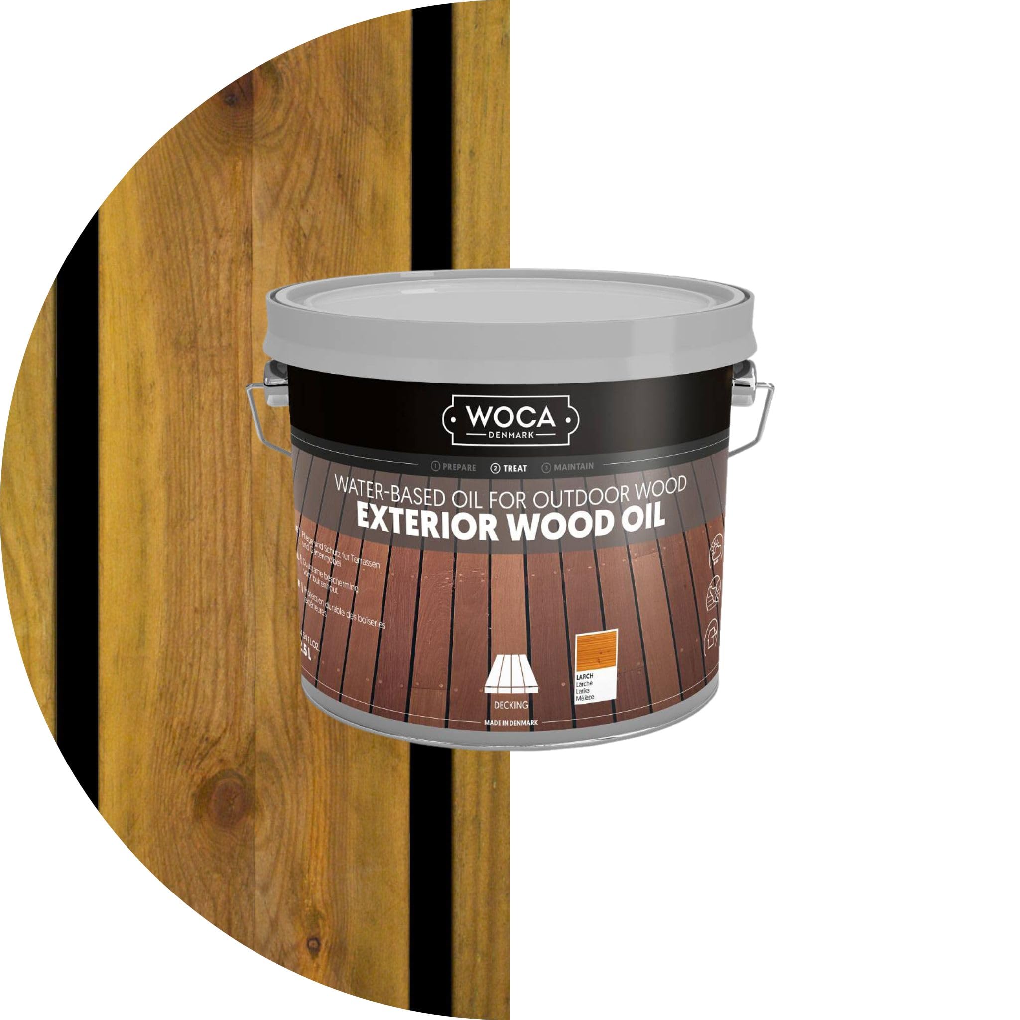 WOCA Denmark Exterior Wood Oil for Outdoor Garden Furniture - Decking Oil Protection - Danish Oil Suitable for All Outdoor Types of Wood (2,5L - Larch)
