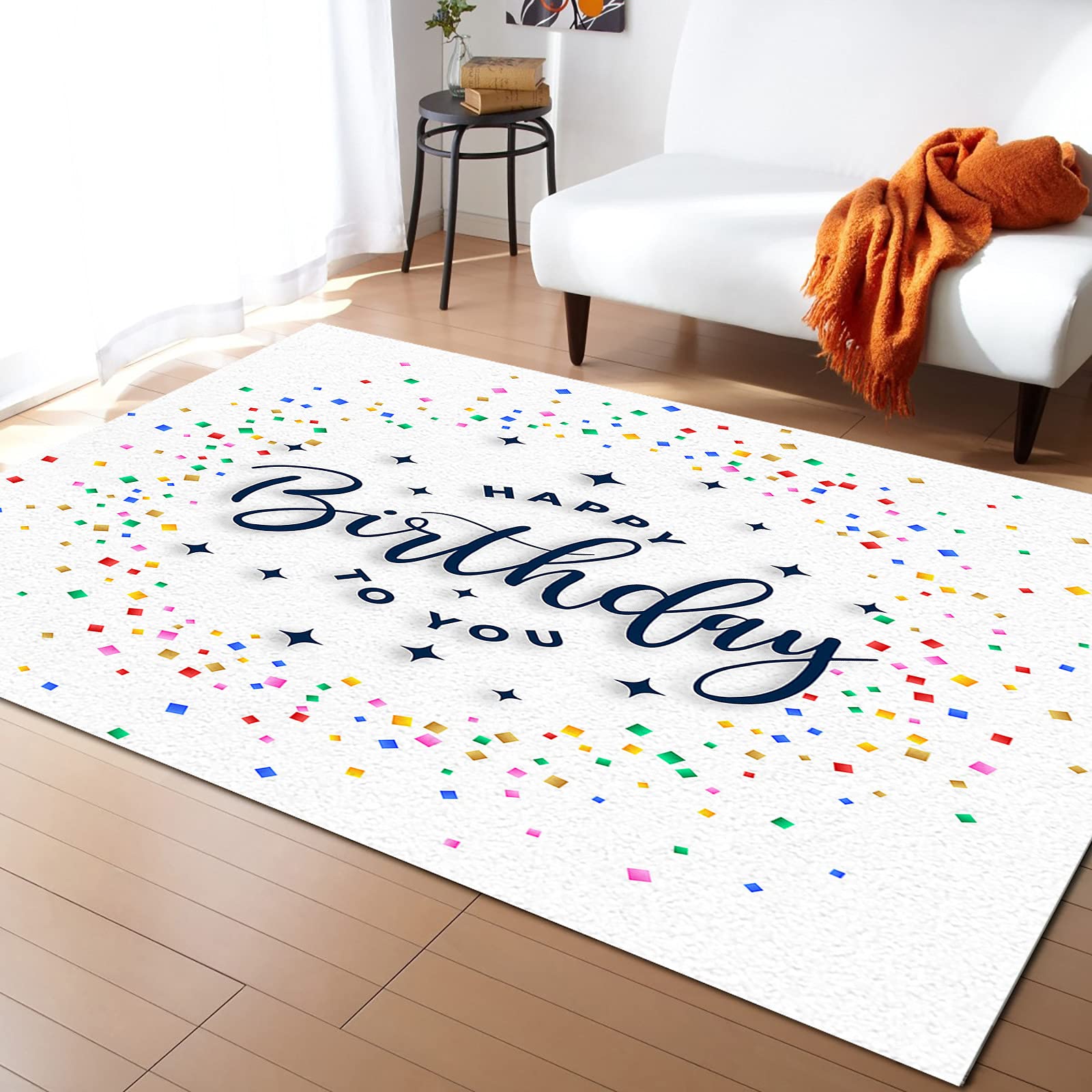 ARTSHOWING Birthday Large Area Rug 5' x 8', Durable Indoor Outdoor Rugs with Non-Slip Backing for Bedroom Living Room Nursery Kids Home Decor, Colorful Squares with Blessing Words