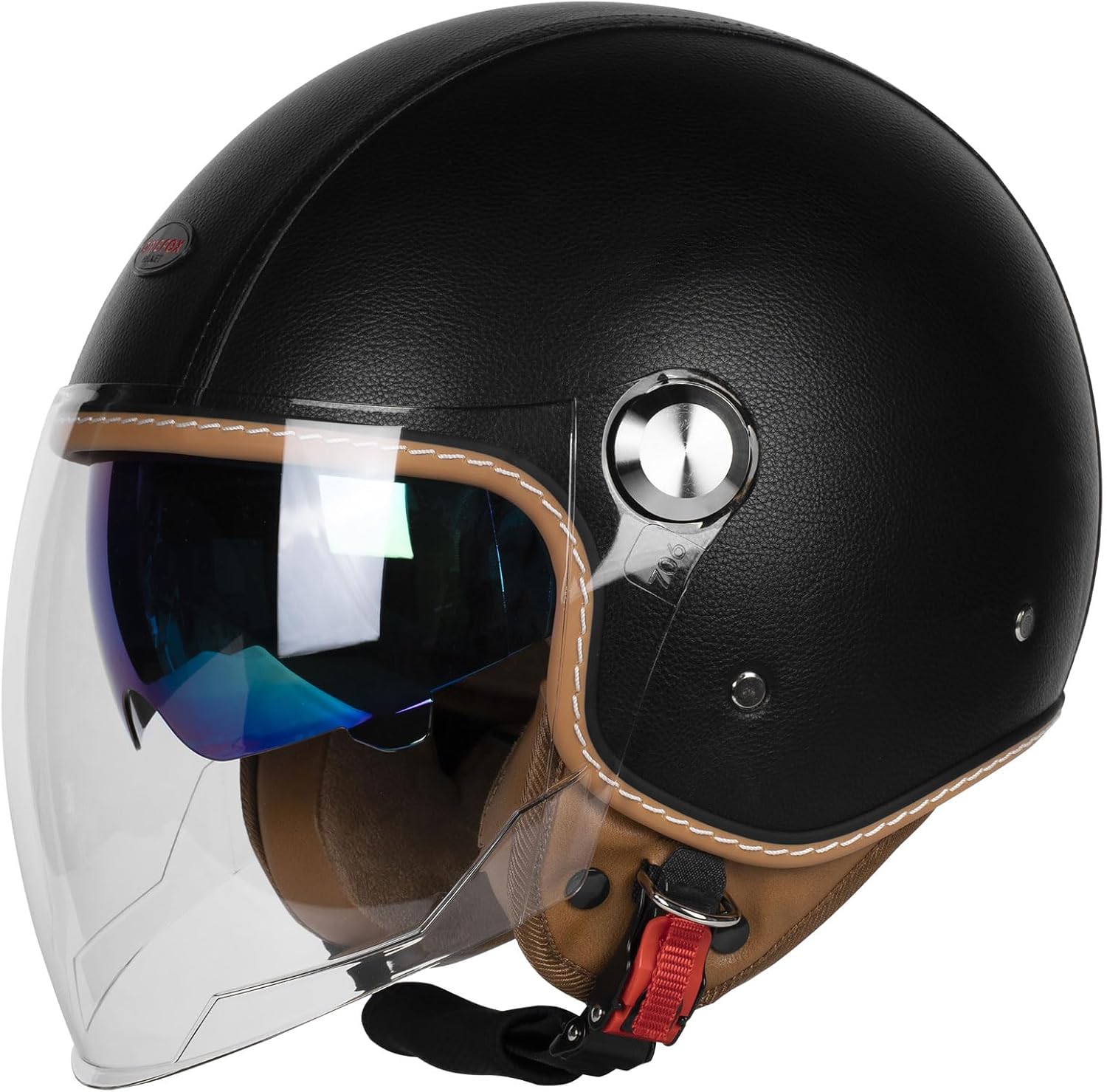 Open Face Motorcycle Helmets, DOT Approved 3/4 Moped Helmet Dual Visor Quick Release Buckle, Motorcycle Helmets for Adults, Vintage Helmets for Moped Scooter