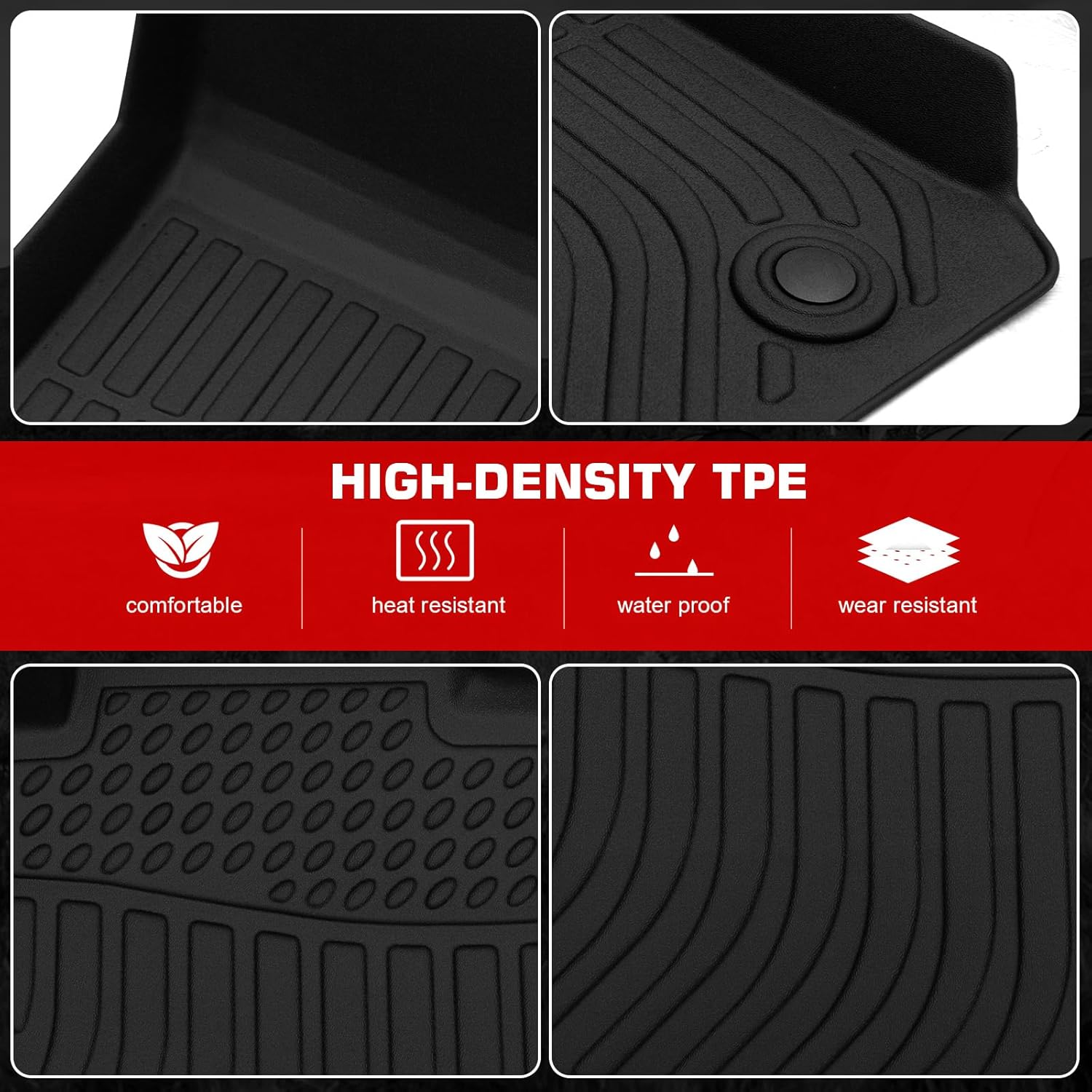 IKON MOTORSPORTS 3D TPE Floor Mats, Compatible with 2012-2018 BMW 3-Series Sedan F30 AWD, All Weather Waterproof Anti-Slip Floor Liners, Front & 2nd Row Full Set Car Interior Accessories, Black