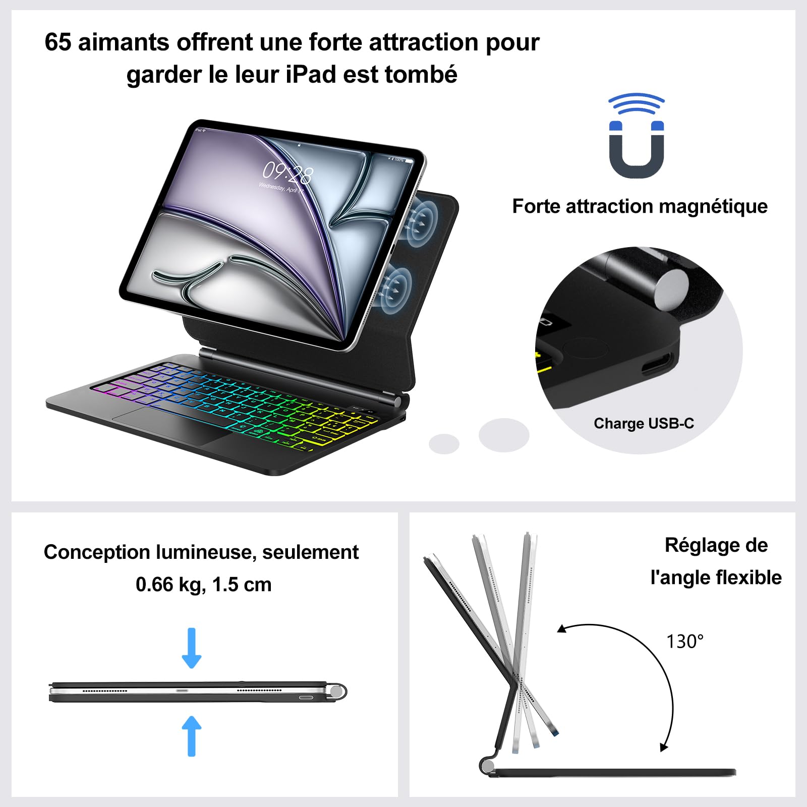 Magic Keyboard pour iPad Air 11" M4 2026/M3 2025/M2 2024 et Air 5/4 10.9"