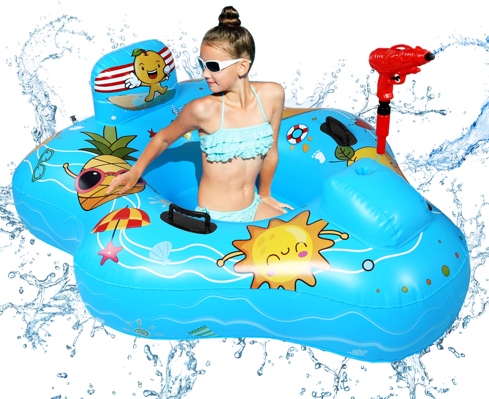 Summer Large Inflatable Pool Floats Adults,0.3mm Thickened PVC Pool Float for Kids Ages 8-12 with Water Gun, Lake Beach Games Party, Swimming Pool Ride-On Toys for Boys and Girls Ages 4+