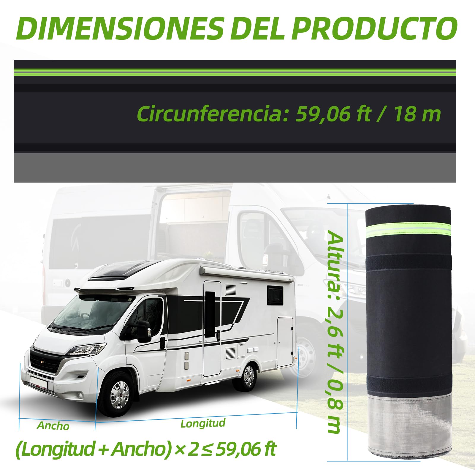 Borde para autocaravana, 0,8 m x 18 m, protección para todo tipo de clima