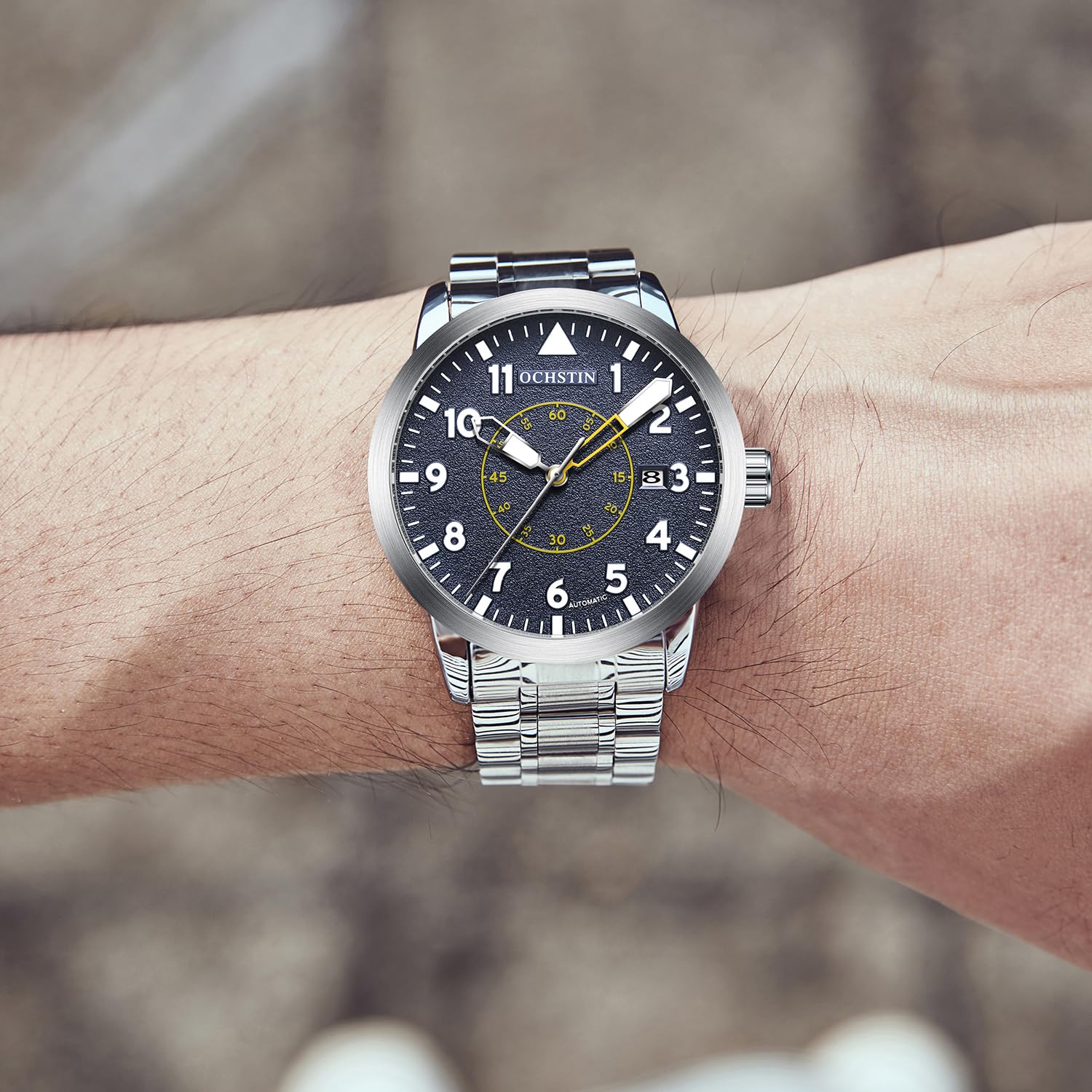 Orologio Meccanico Automatico da Uomo a Carica Automatica Datario Militare Sportivo da Uomo con Cinturino in Pelle/Acciaio Inossidabile