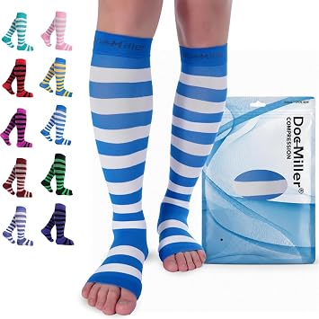 Doc Miller Open Toe Compression Socks 15-20 mmHg for Women & Men, 1 Pair