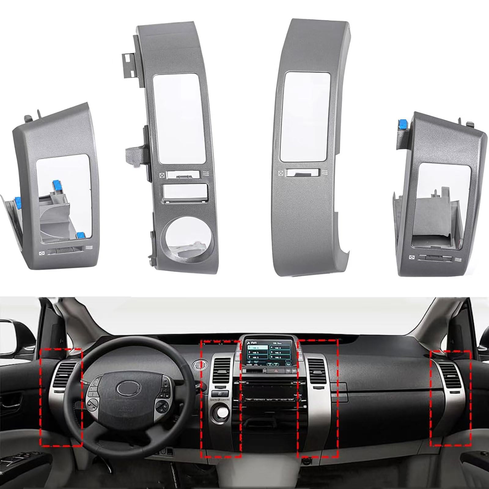 4PCS Air Vent Panel Trim fit for Toyota Prius 1.5L 2004 2005 2006 2007 2008 2009 A/C Dash Air Vent Cover Trim,Air Vent Outlet Frame Cover Replaces#