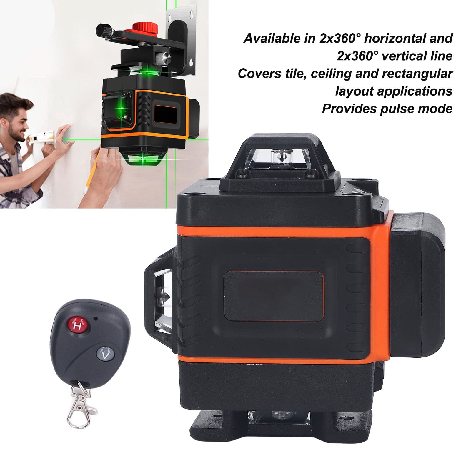 Poziom Lasera 16 Linii 4D Green Beam Linia Laserowa Poziom 4x360 ° Samoregulujący Płaski IP54 Wysoka dokładność Samopoziomujący Przyrząd do Poziomowania Linii Pomarańczowy do