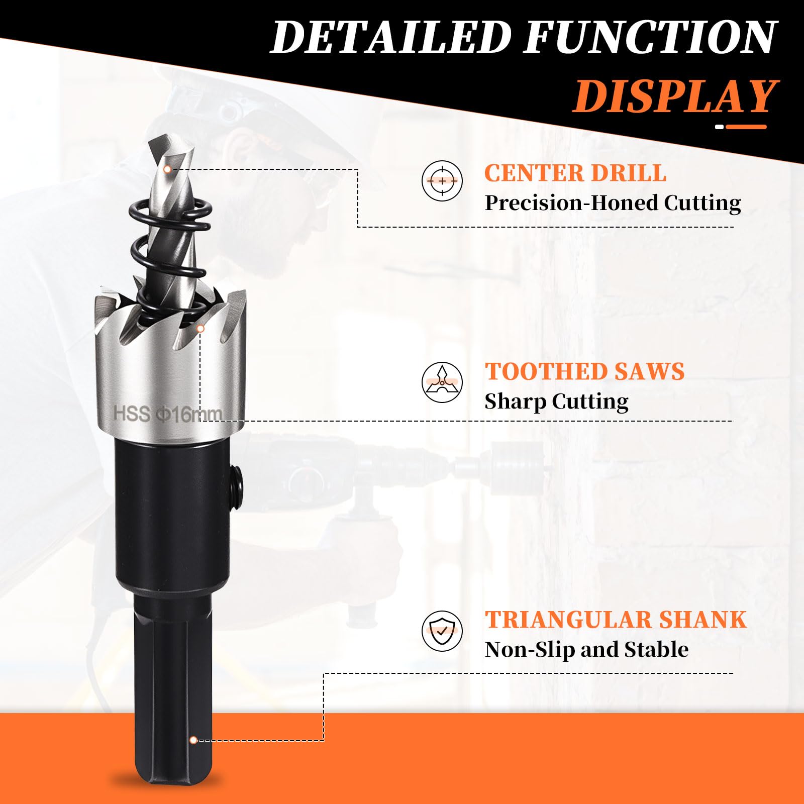 METALLIXITY Hole Saw 16mm (5/8"), 4241 High Speed Steel Hole Cutter with Center Drill Bit, Hex Key and Spring - Image 3