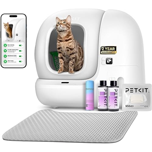 PETKIT Upgraded Automatic Cat Litter Box 2-Way Odor Remover & 20 Trash Bags,App Control Smart Robot with Anti-Scratch Inner Mat, Self-Cleaning Cat Litter Box True Integration & Structure Safety