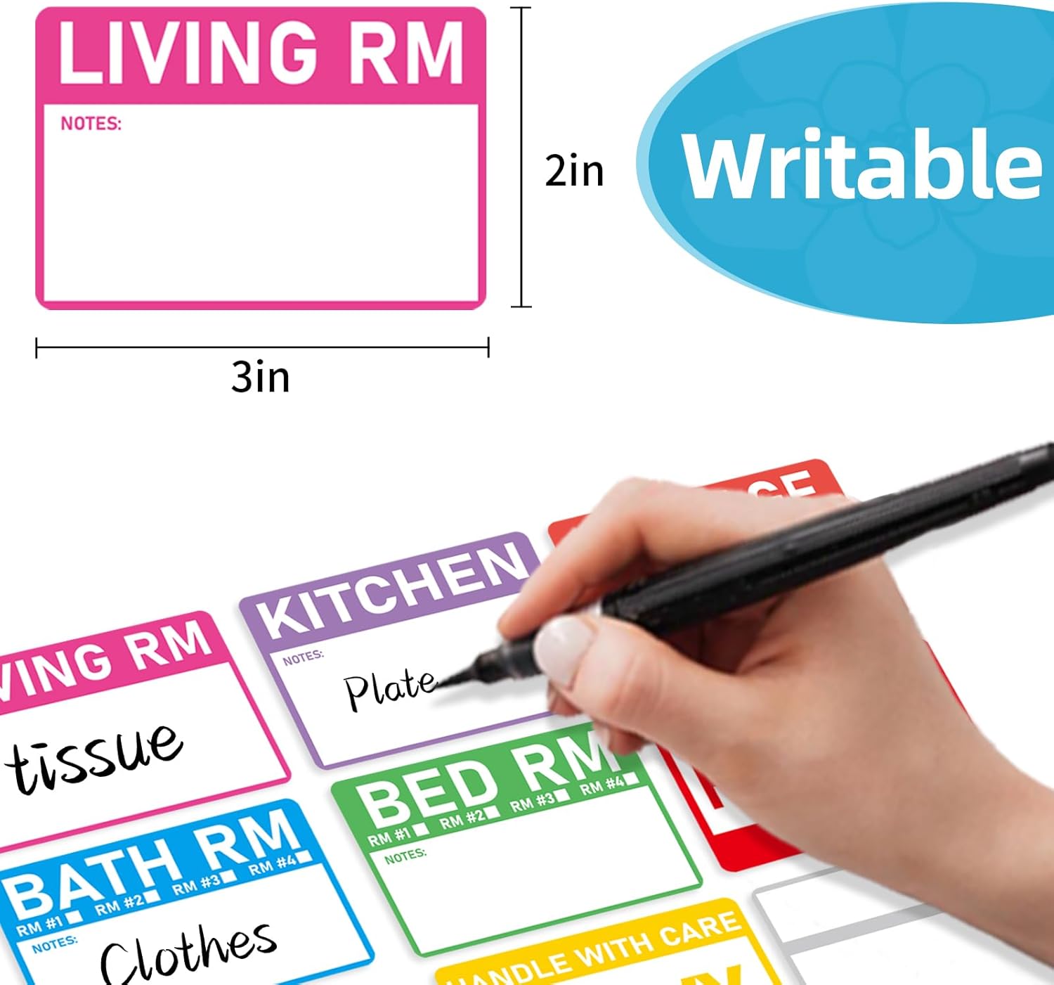 320 Count Home Moving Labels- 3 x 2 inches, Removable Packing Box Stickers, 8 Designs Waterproof Color Coded Moving Stickers with Fragile and Blank Labels - Image 2
