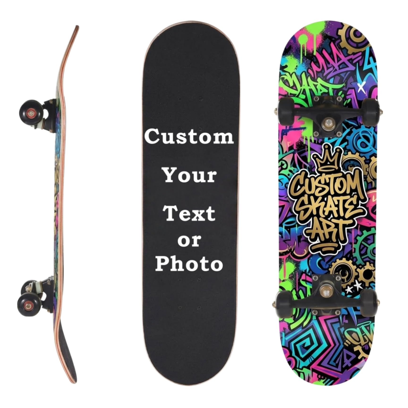 Skateboard Personalizzato con Foto e Testo, Double Kick Concave Cruiser da 31"x8" (79x20cm) in Legno per Principianti, Ragazzi e Adulti, Tavola Personalizzabile per Trick e Custom Regalo