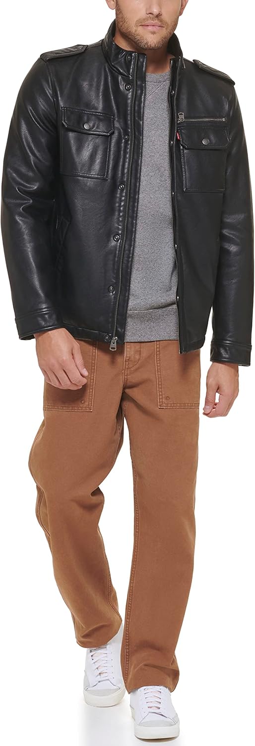 Levi's Men's Vintage Deer Faux Leather Sherpa Military Jacket Big & Tall - Image 2