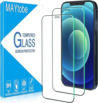 MAYtobe [2 Pack Screen Protector for iPhone 12 and iPhone 12 Pro Tempered Glass Film, Bubble Free, Case Friendly, Easy to Install