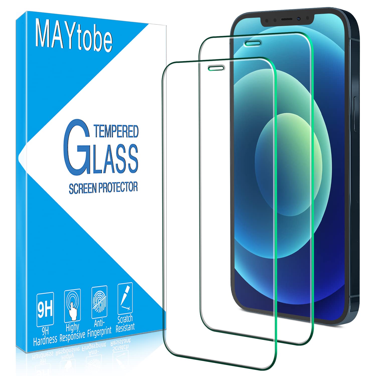 MAYtobe [2 Pack Screen Protector for iPhone 12 and iPhone 12 Pro Tempered Glass Film, Bubble Free, Case Friendly, Easy to Install