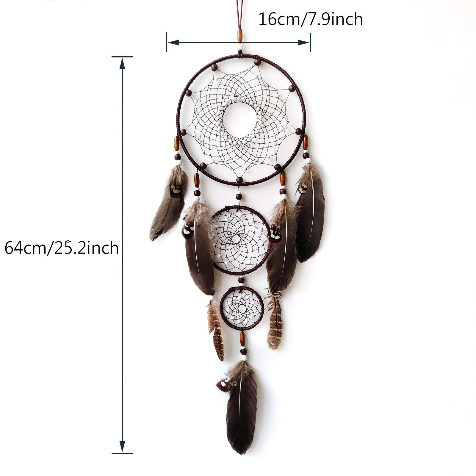 SOYUZU Brown Dream Catcher Large Dream Catchers Wall Decor Handmade Feather Dreamcatcher Wall Hanging Ornament for Bedroom Living Room Home Decor