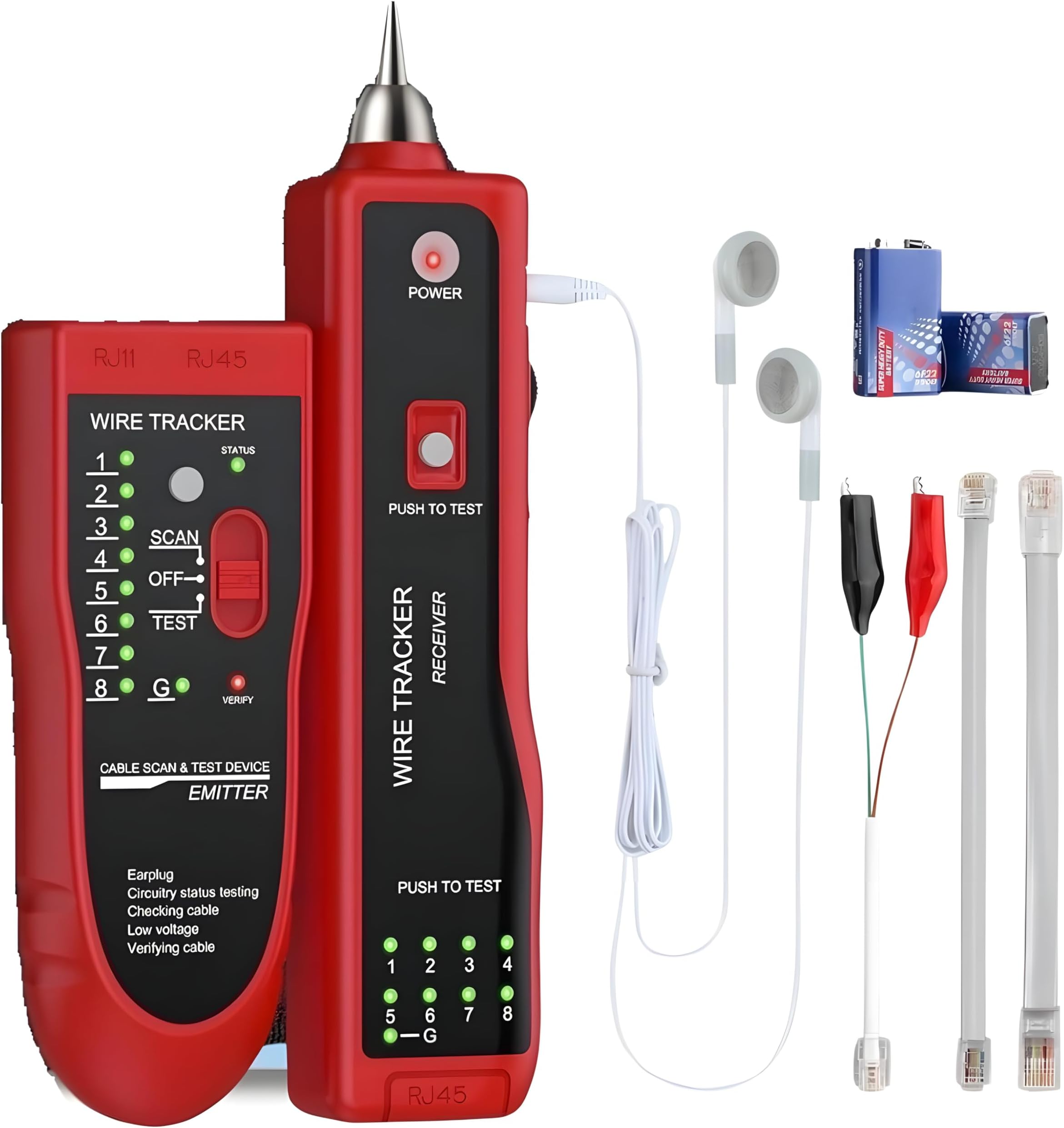 COOLCOLD LAN Cable Tester with Wire Tracker | RJ45 RJ11 Network Cable Tester & Line Finder | Ethernet LAN Cat5 Cat6 Cable Tracker for Telephone Phone Line Testing | Tone Probe Kit with 2×9V Batteries