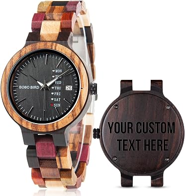 GUANKE Women Watches Wooden Colorful Bamboo Watches for Men Female with Week Date Display Handmade Natural Wood Casual Wirst Watches for Ladies Men Wrist Personalized Decor