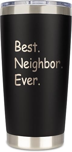 Neighbor Gifts | Laser Engraved Stainless Steel Travel Tumbler with Lid and 2 Straws | Housewarming New Ideas Going Away Thank You Valentine's Day (20 Ounce)