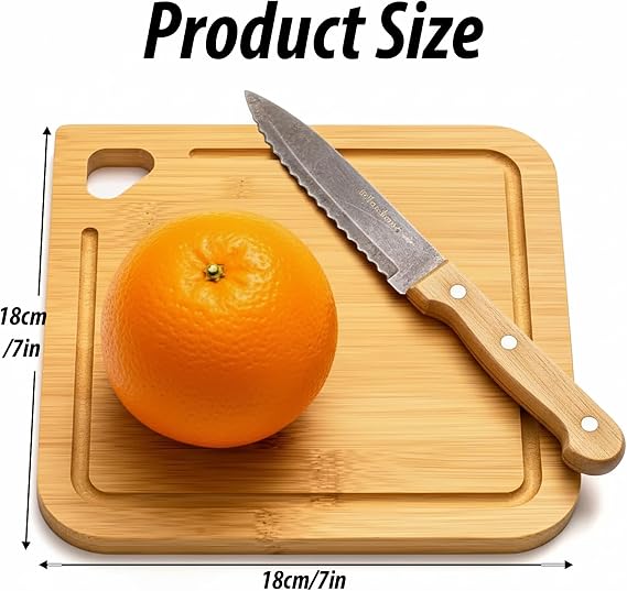1 Pack Mini Bamboo Chopping Board, ​Small Wooden Cutting Board​ with Juice Groove, ​Lightweight Cheese Board​ and ​Bread Board​ for ​Baby Food Prep, Kitchen, Dormitory, Camping (18x18x1cm, Natural)