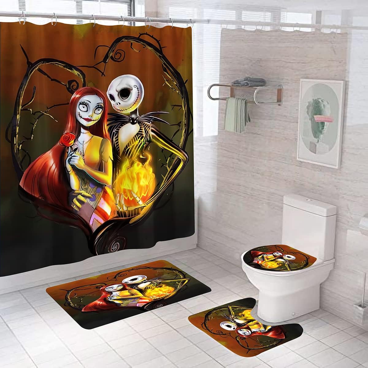 DDS-DUDES 4Pcs Christmas Shower Curtain Sets Kids Bathroom Halloween Decor with 12 Curtain Hooks for Bathroom, Waterproof 71 x 71 inch (D0020)