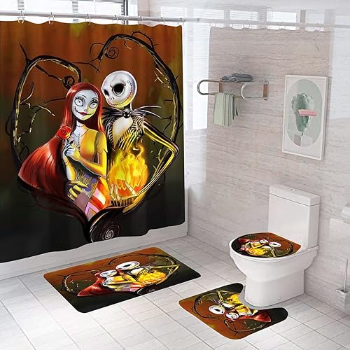 Miniatura 16 de DDS-DUDES Juego de 4 cortinas de ducha de Navidad para niños, decoración de Halloween con 12 ganchos de cortina para baño, impermeable, 71 x 71