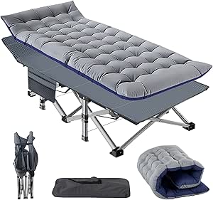 DUOSONG Outsunny Camping Cot For Adults, Folding Bed With Soft Padded Cushions Headrest 180 Adjustable Reclining Lounger Heavy Duty And Portable A 400