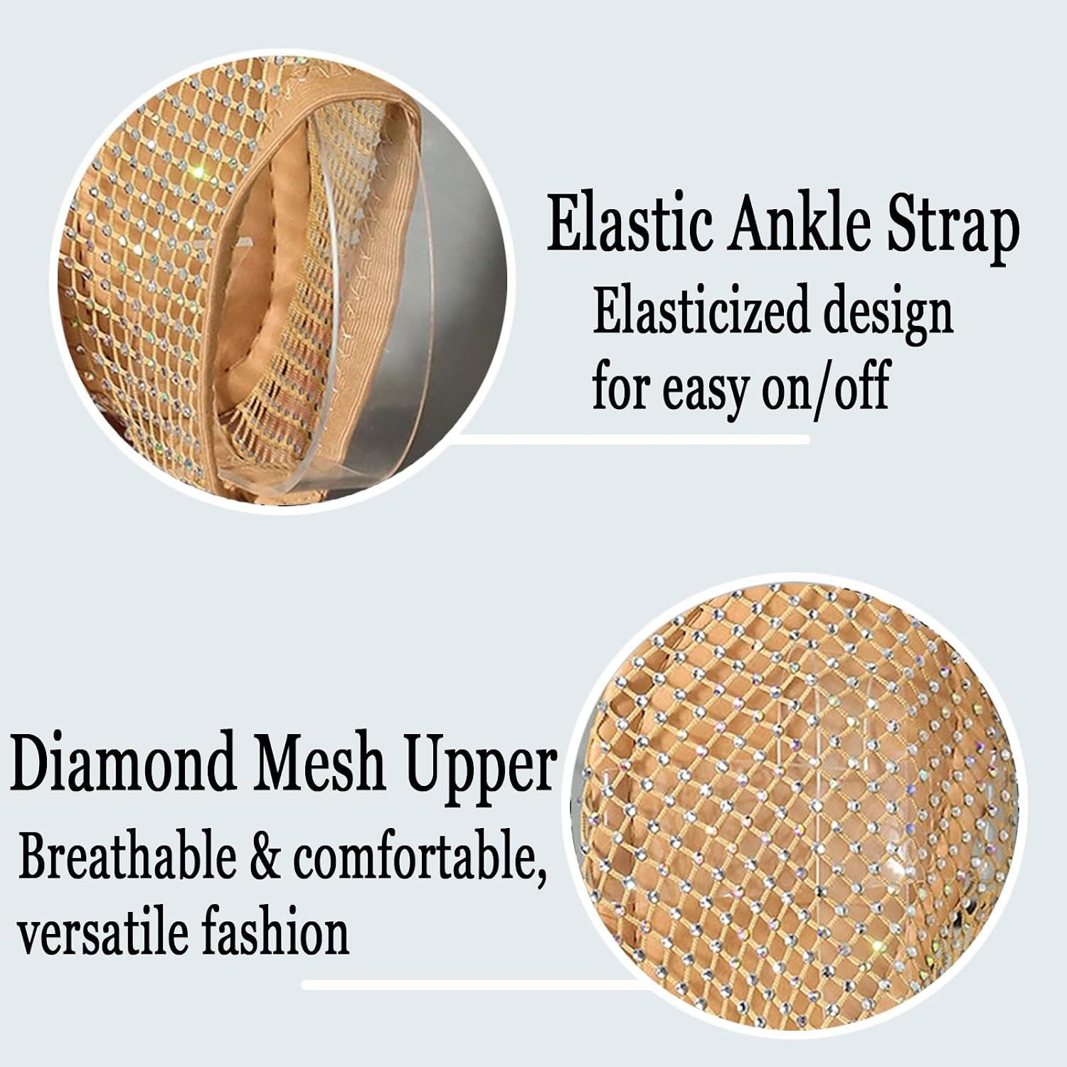 Mesh Ballet Flats for Women - Sparkly Rhinestone Sandals Breathable Round Toe Slip-On Jelly Flats Comfortable Dressy Gladiato Sandals for Casual, Beach, Wedding & Office Wear