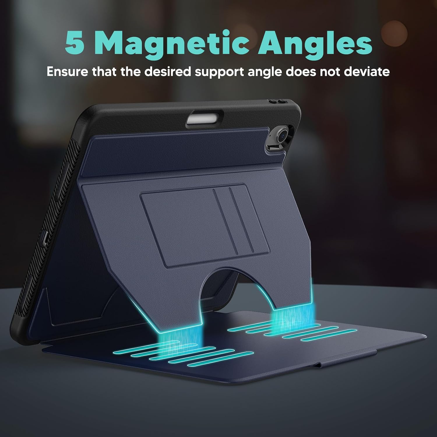 SEYMAC for iPad Air 11 inch Case M4/ M3/ M2 (2026/2025/ 2024), Full Protective Auto Sleep/Wake Strong Magnetic Cover with 5 Standing Angles and Pencil Holder, Navy Blue