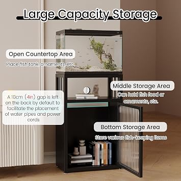 JYHHCYS 20 30 10 Gallon Fish Tank Stand, Space Saving Rustic Fish Tank Cabinet with Open Shelf, Sturdy Metal Aquarium Tank Stand Heavy Duty for Small Spaces(White,15.7x11.8in)