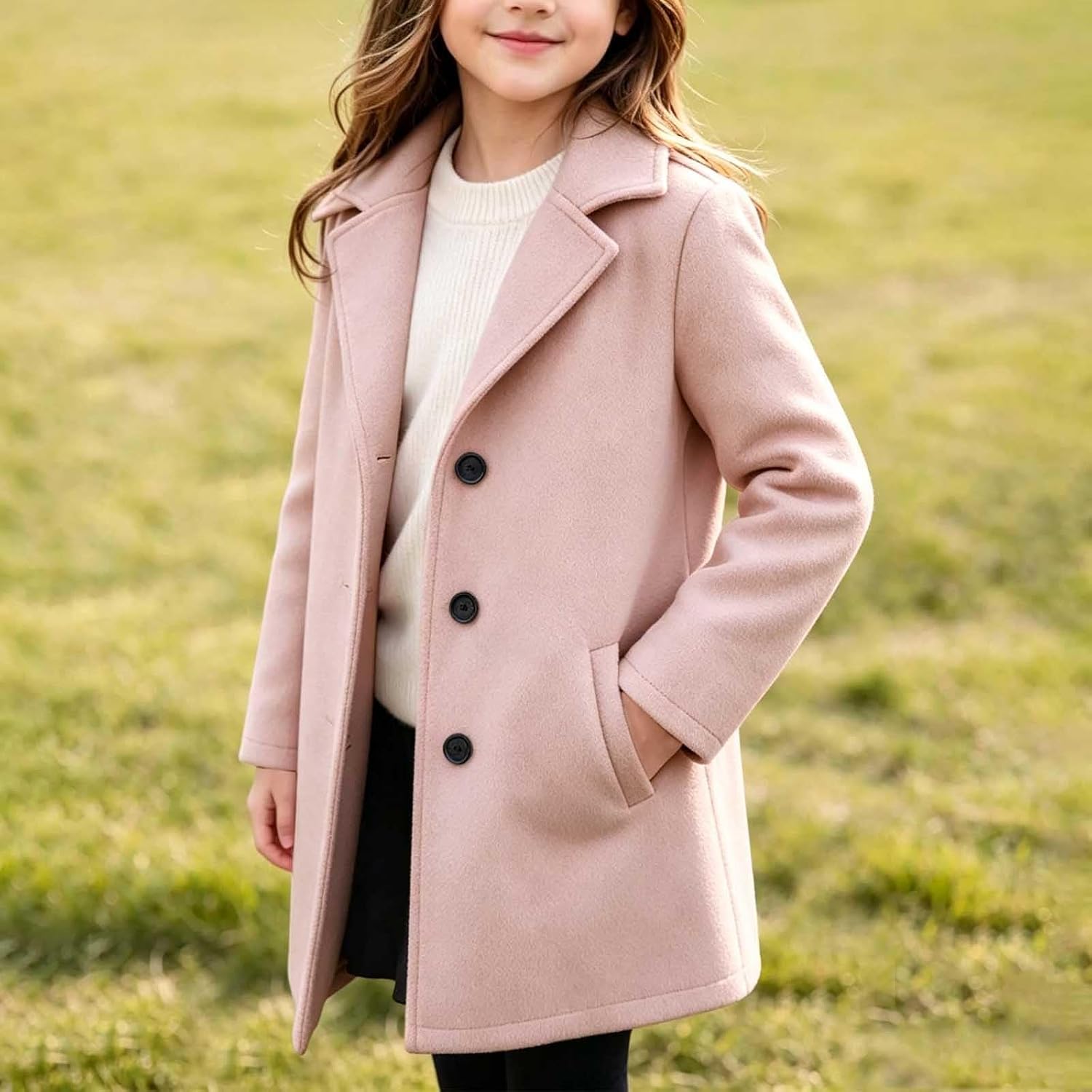 Girls Wool Peacoat Single Breasted Winter Dress Coat